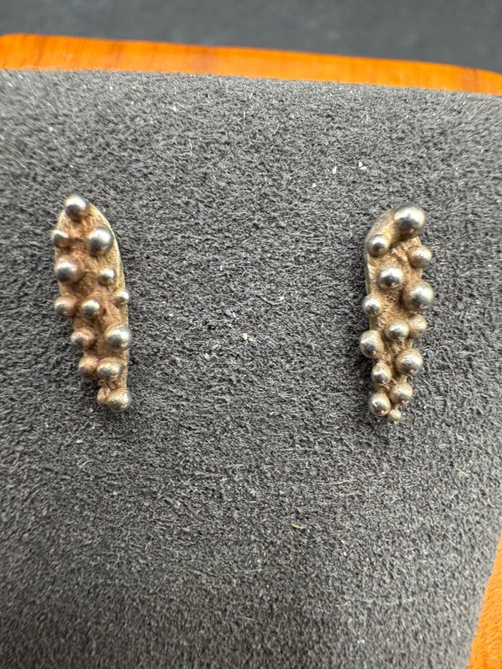 Vtg Bubble Design 925 Sterling Silver Signed Stud Pierced Earrings 10.9mm